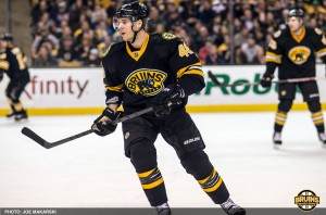 (Photo by Joe Makarski/Bruins Daily) David Krejci suffered a leg injury in the Bruins 2-1 loss on Sunday afternoon. There is no update on his status.